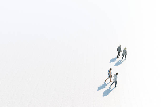 Two Generations Caucasian Family Walking, High Angle View, Isolated Against White, Unrecognizable Two Generations Caucasian Family Walking, High Angle View, Isolated Against White, Unrecognizable. 3d Rendering. people walking stock pictures, royalty-free photos & images