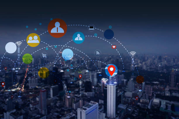 istock Network of business concept with graphic icon multichannel online 1289319943