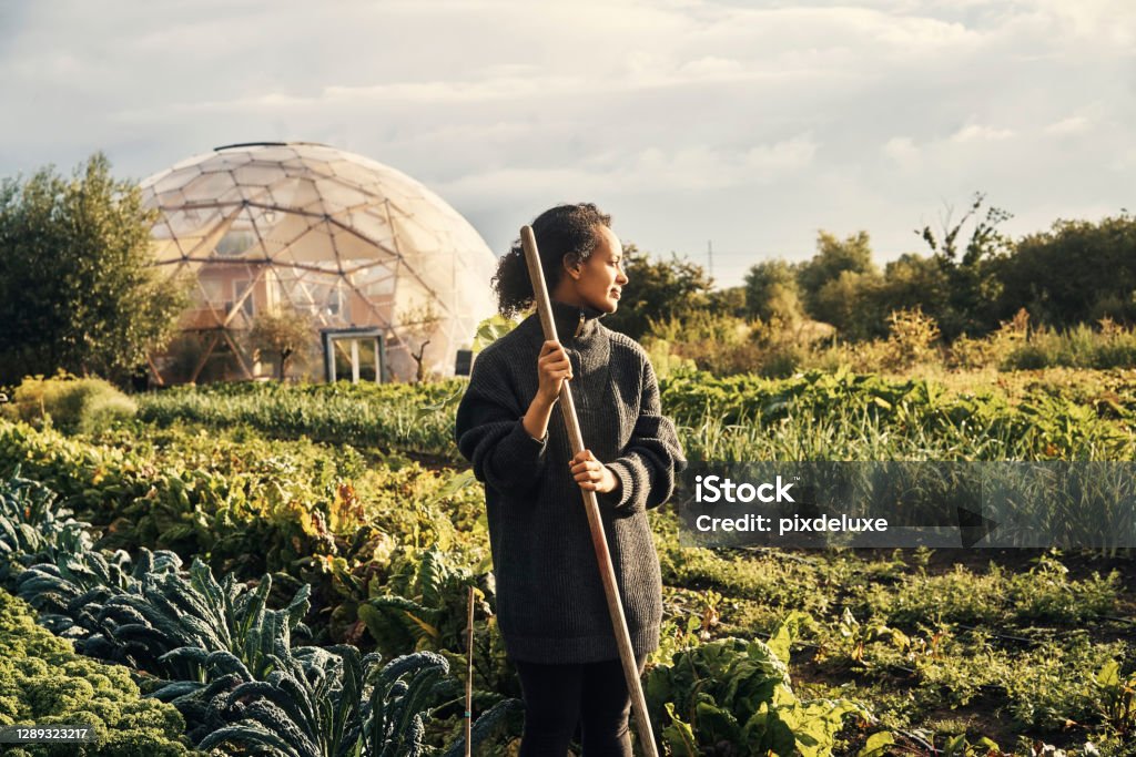 Nature gives us so much goodness Shot of a young woman working on a farm Sustainable Lifestyle Stock Photo