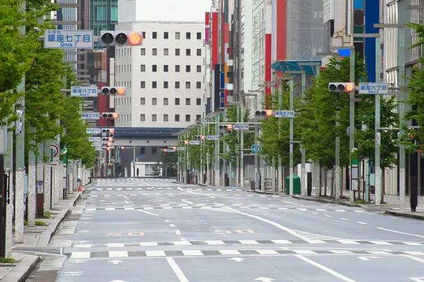 Ginza City is always crowded with many people. But in the influence of covid-19 there is almost no people on May 10th, 2020.