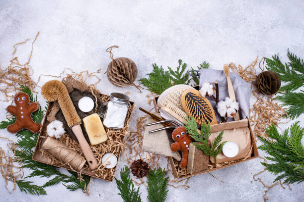 istock Christmas care package with sustainable gift. 1289327411