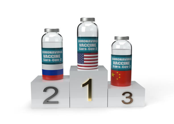istock Coronavirus covid-19 vaccine bottles with concept of competition between countries 1289334875