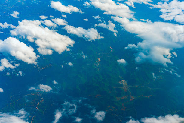 Aerial photography landscape river sky clouds
