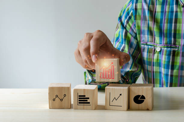 istock Hand wooden block  business graph 1289338957