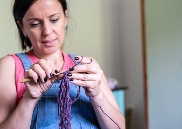 Women knitting at home