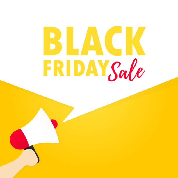 istock Hand holding megaphone with black friday sale message in bubble speech illustration. Loudspeaker. Announcement. Advertising. Vector EPS 10. Isolated on white background 1289341714