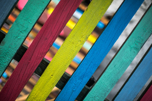 Close up shot of some wood planks painted in various colors, background concept.