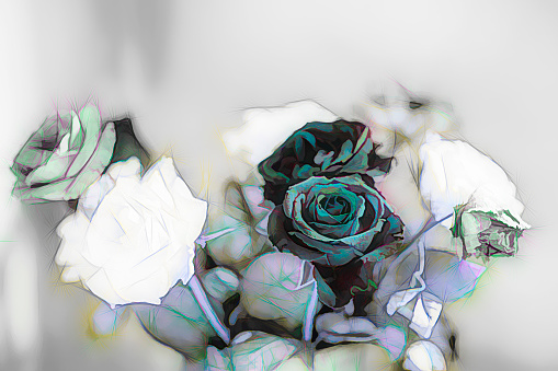 Rose flowers in a vase with a painterly effect.