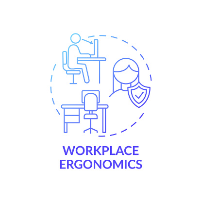 Workplace ergonomics concept icon. Workplace safety concerns. Keeping all law rights and limitations of worker idea thin line illustration. Vector isolated outline RGB color drawing