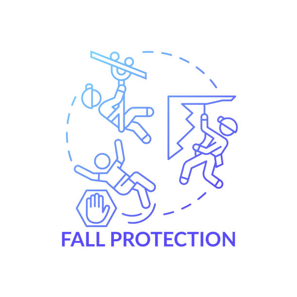 Fall protection concept icon Fall protection concept icon. Top workplace safety violations. Dangerous high job environment. Safe system instruments idea thin line illustration. Vector isolated outline RGB color drawing construction hiring stock illustrations