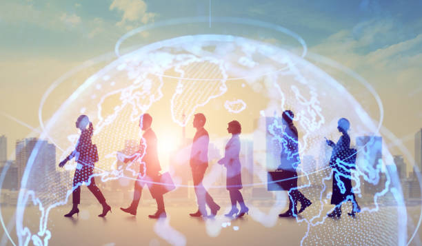 istock Multi ethnic group of people walking together. Communication network concept. 1289351084