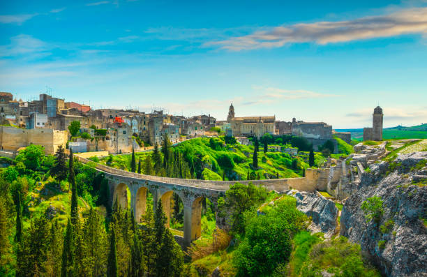 Gravina in Puglia old town, bridge and canyon. Apulia, Italy. Gravina in Puglia old town, bridge and canyon. Apulia, Italy. Europe murge photos stock pictures, royalty-free photos & images
