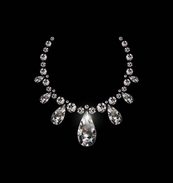 schwarzer hintergrund und lichte juwel diamant halskette - bead glass jewelry stone stock-grafiken, -clipart, -cartoons und -symbole