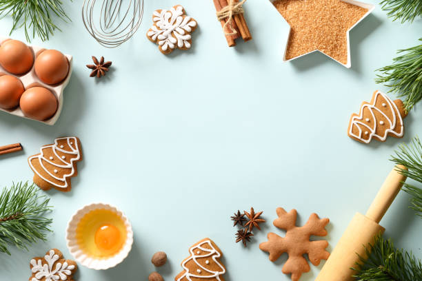 istock Christmas baking background with cookies. 1289358490
