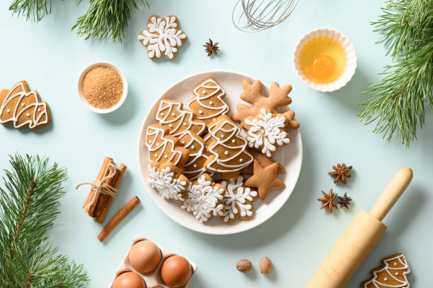 istock Christmas gingerbread cookies on blue. 1289358502