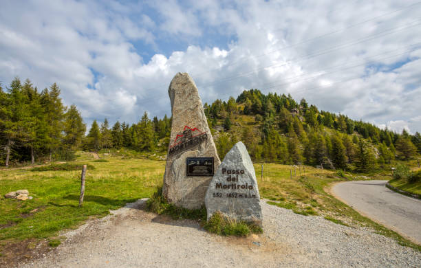 View of Mortirolo Pass. It is an italian pass in Lombardy, which connects Valtellina (Sondrio province) with Val Camonica (Brescia province), Italy stock photo