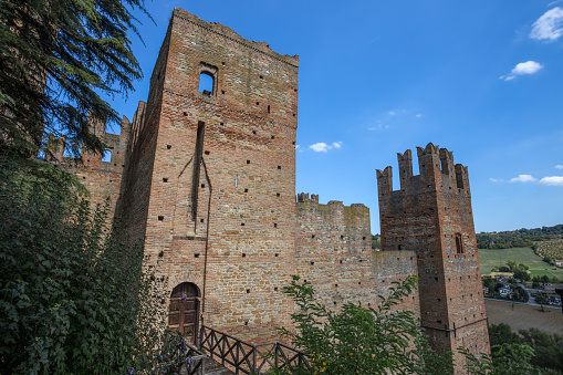 Castell'Arquato, Italy, August 25, 2020 - The castle of the medieval town of Castell'Arquato, Piacenza province, Emilia Romagna, Italy