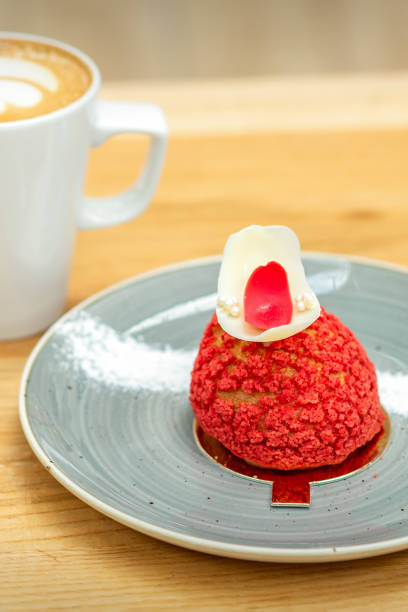 istock Red dessert shu cake on plate 1289361449