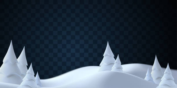 ilustrações de stock, clip art, desenhos animados e ícones de winter landscape with snowdrifts and snowy fir trees. - wintry landscape snow fir tree winter