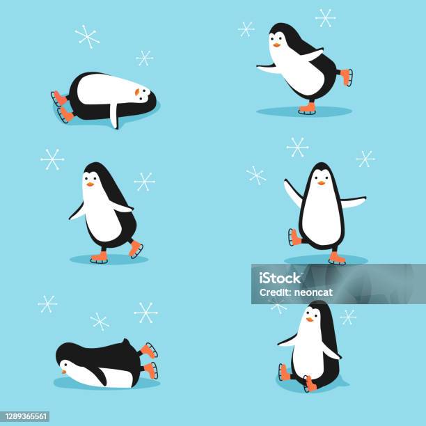 Ilustración de Conjunto De Pinguinos De Dibujos Animados En Diferentes Poses De Pie Sentado Mintiendo Ilustración Vectorial y más Vectores Libres de Derechos de Pingüino