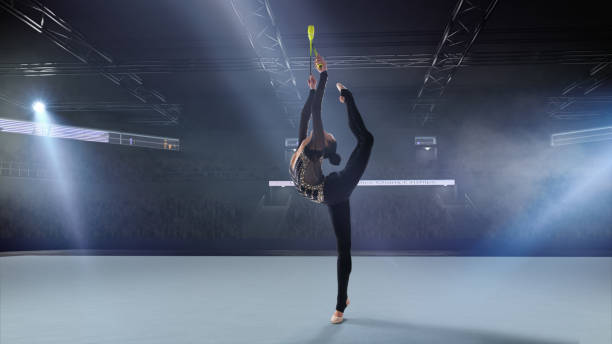 istock Rhythmic gymnast in professional arena. 1289366619