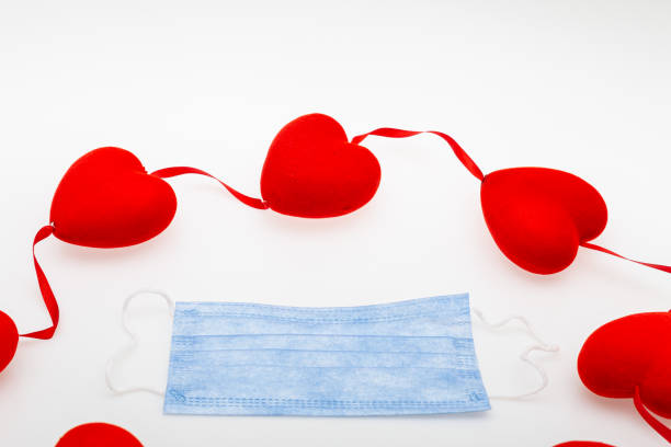 istock Surgical face mask and red heart shape. covid-19 concept 1289370808