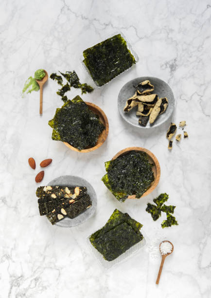 Healthy Wakame Seaweed Snacks Nori Algae with Wasabi and Almonds