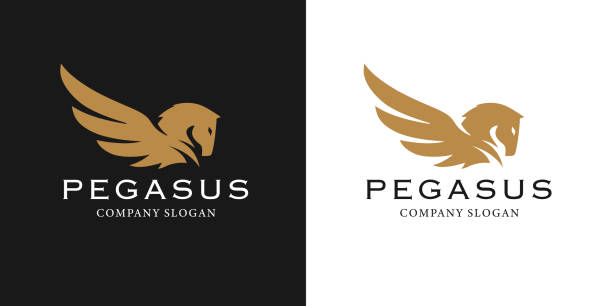 ilustraciones, imágenes clip art, dibujos animados e iconos de stock de mitología griega caballo pegasus con icono de alas - pegasus horse symbol mythology