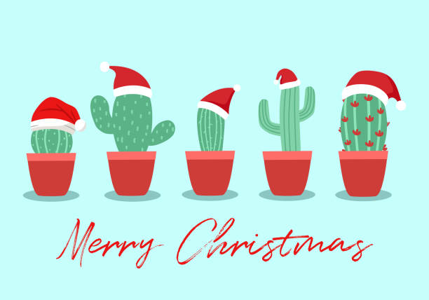 istock Cactus wearing Santa Claus hat in flat design. Merry Christmas concept vector illustration. Design for poster, greeting card, banner. 1289374634