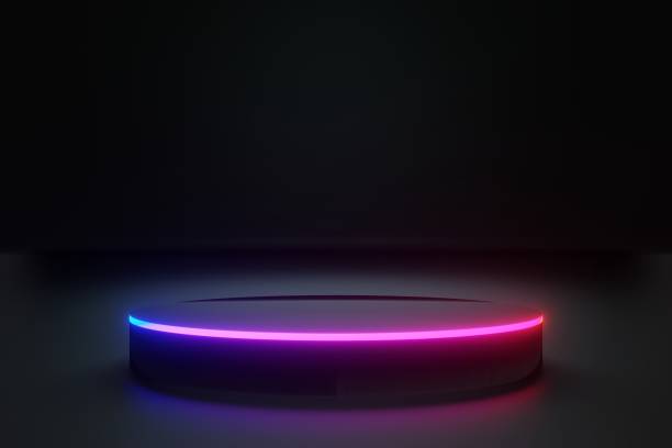 istock Black Circle stage or podium with neon lights for your product dark background 3D rendering 1289377189