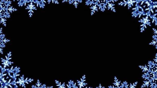 Photo of Blue Frosty Christmas Snowflakes Glittering Lights Frame