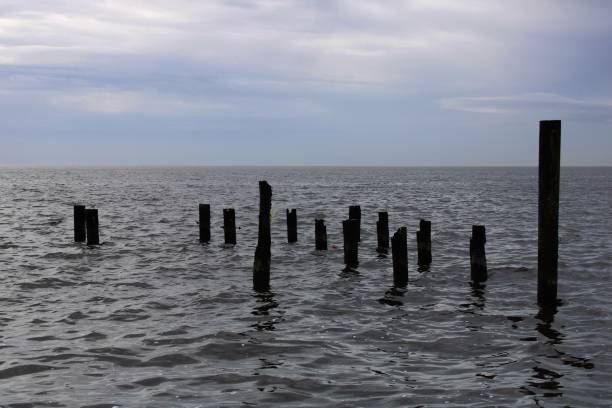 istock old pier posts in soft silhouette across the silvery lake 1289378581