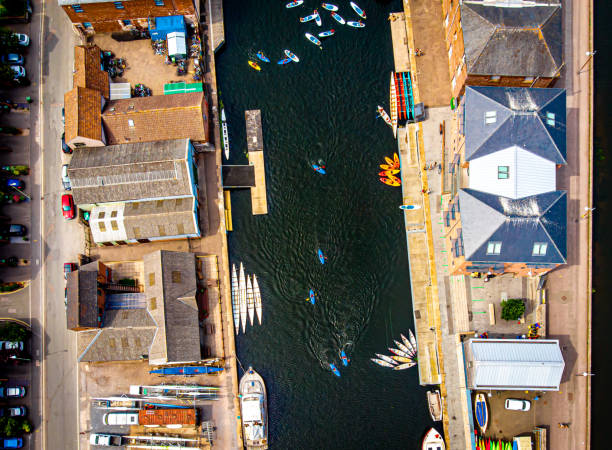 Aerial view of Exeter in summer day, United Kingdom Aerial view of Exeter in summer day, UK exeter england stock pictures, royalty-free photos & images