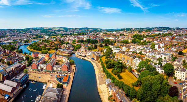 Aerial view of Exeter in summer day, United Kingdom Aerial view of Exeter in summer day, UK physical geography photos stock pictures, royalty-free photos & images