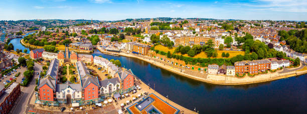 Aerial view of Exeter in summer day, United Kingdom Aerial view of Exeter in summer day, UK exeter england stock pictures, royalty-free photos & images