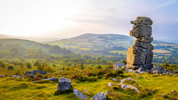 A view of Bowerman's nose in Dartmoor National Park, a vast moorland in the county of Devon stock photo