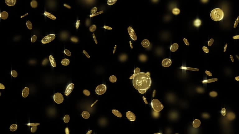 Falling gold coins with dollar symbol. Looped animation