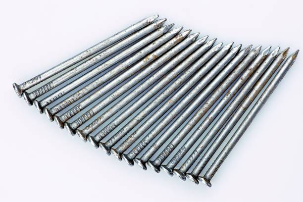 istock Metal steel nails - white background. 1289382126