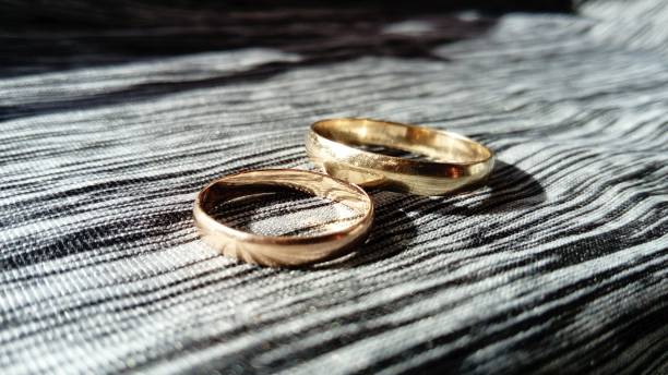 istock two gold rings, on a gray background for ceremony 1289383474