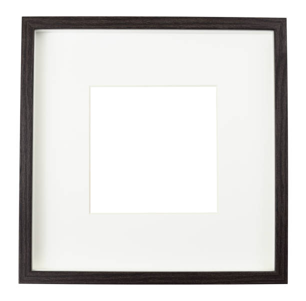 istock Dark brown wooden squar frame with white passe-partout isolated on white background 1289383607