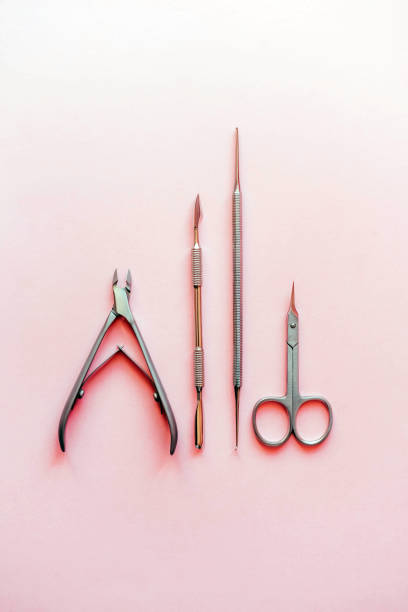 istock Professional set for manicure on a pink background. 1289383797
