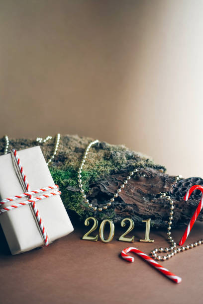istock Christmas composition with natural elements and the inscription 2021. 1289383801