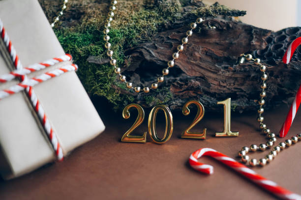 istock Christmas composition with natural elements and the inscription 2021. 1289383819