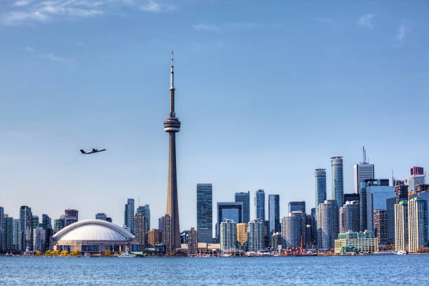 istock The Toronto skyline and aircraft on beautiful day 1289383982