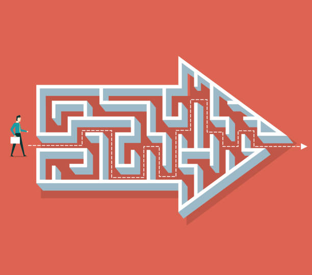 pfeil form labyrinth - labyrinth stock-grafiken, -clipart, -cartoons und -symbole