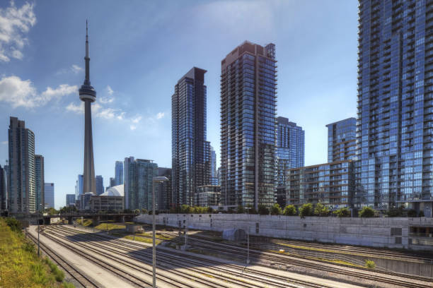 istock Railway lines in Toronto with the CN Tower 1289386571