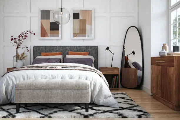 Photo of Scandinavian bedroom interior - stock photo