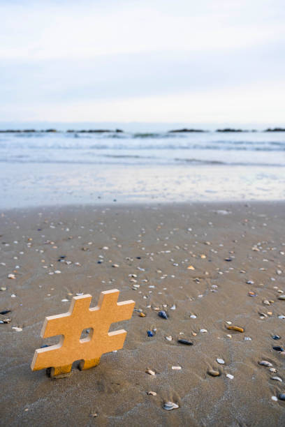 Hashtag on sea beach concept