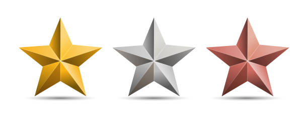 istock Gold silver bronze 3D metal stars isolated on white background. Vector Illustration 1289393405