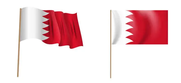 Vector illustration of colorful naturalistic waving flag of the Kingdom of Bahrain. Vector Illustration.